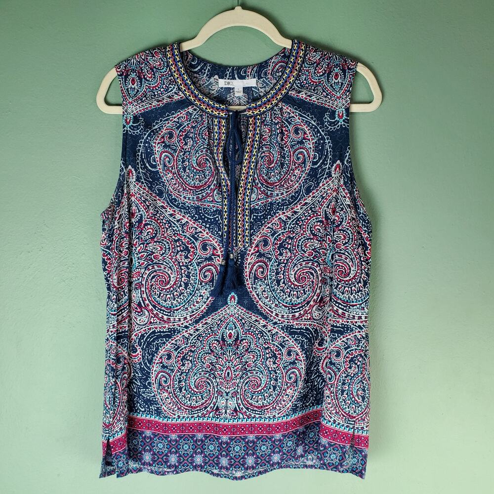 DR2 by Daniel Rainn Womens Blue Colorful Paisley Sleeveless Blouse Size Large